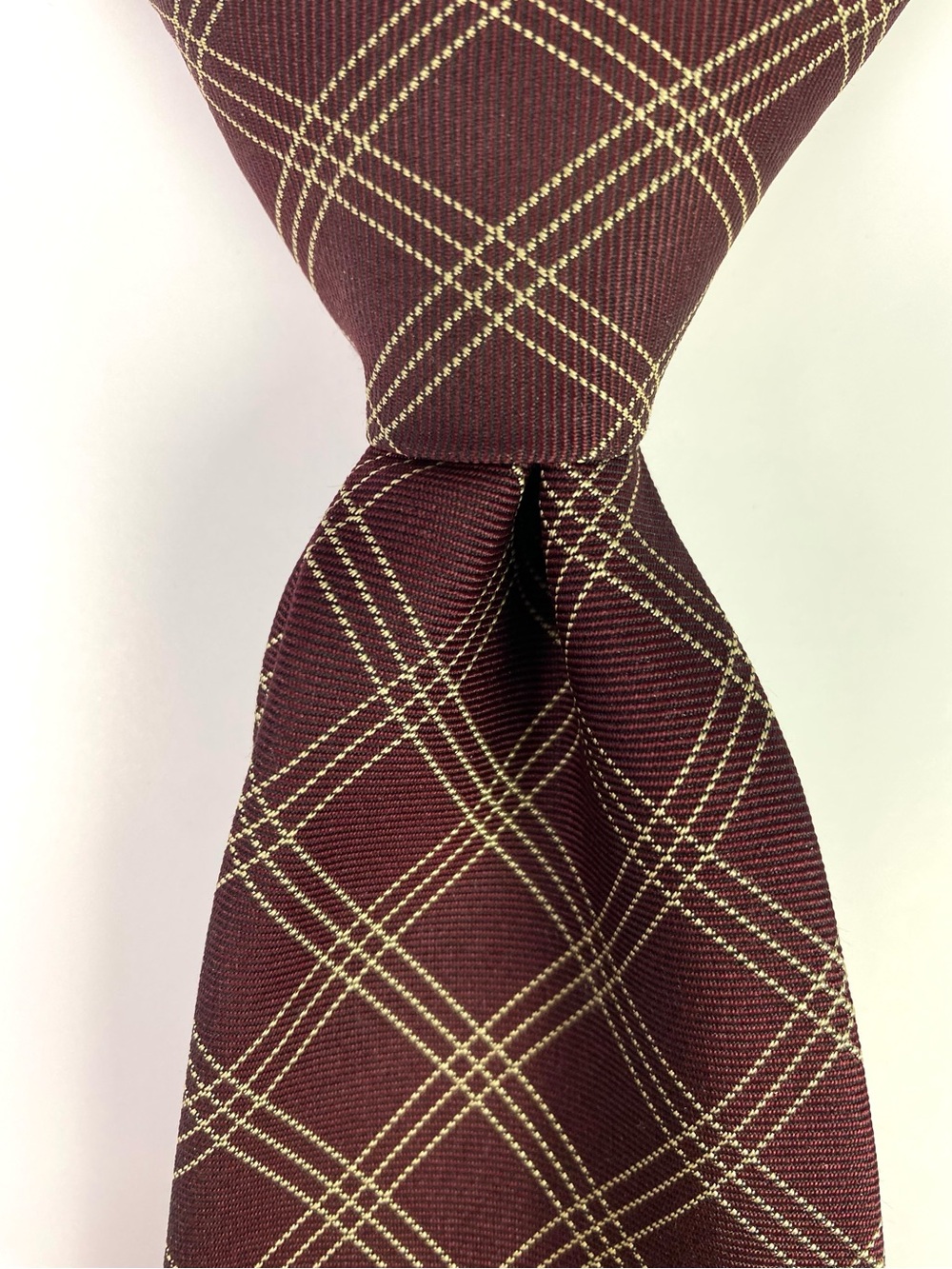 Brooks Brothers Makers Necktie Tie Mens Burgundy Plaid Diamond Check Silk USA